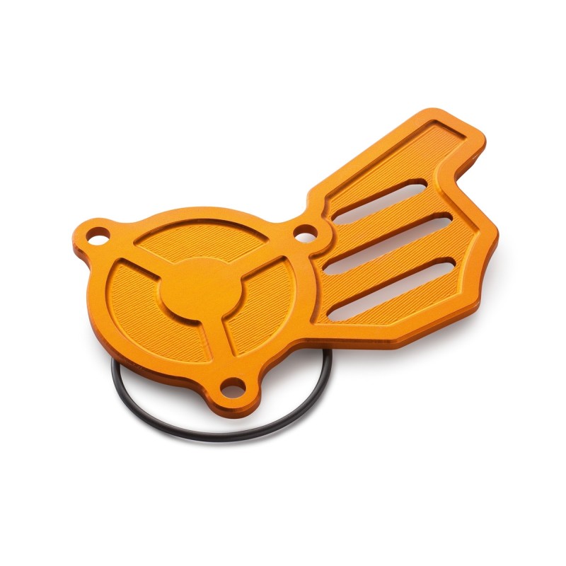Couvercle de pompe à huile aluminium anodisé orange Factory pour KTM 450 SX-F (16-22) et 450/500 EXC-F (17-23)